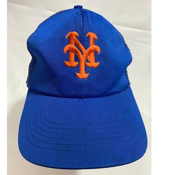 Vintage New York Mets Mesh Back Hat Blue Strapback Cap - Picture 1 of 8
